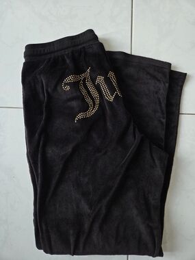 Juicy Couture Black Velour Lounge Pants with Gold Stud Script